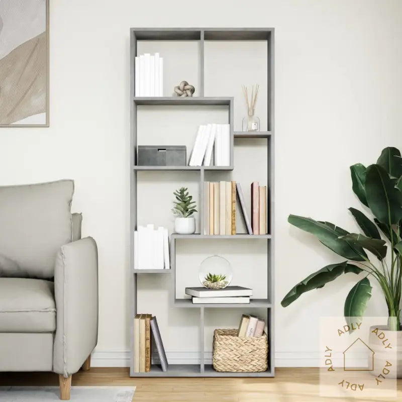 Romdeler Bokhylle Betonggrå 67X25X161,5 Cm Konstruert Tre