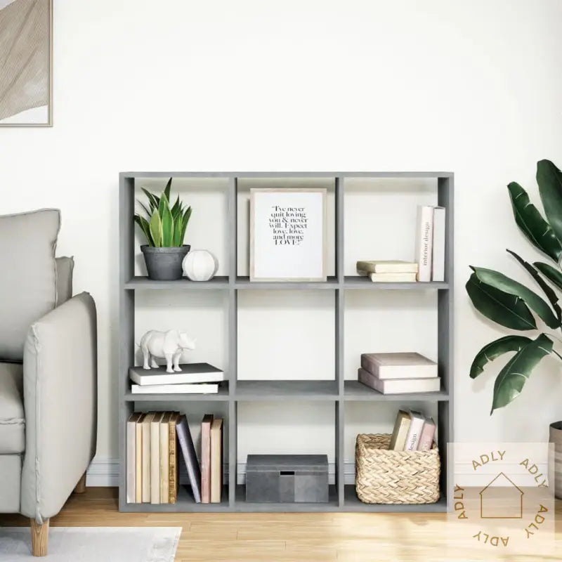 Romdeler Bokhylle Betonggrå 102X29X103,5 Cm Konstruert Tre