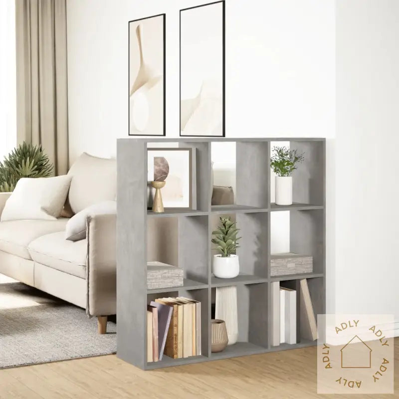 Romdeler Bokhylle Betonggrå 102X29X103,5 Cm Konstruert Tre