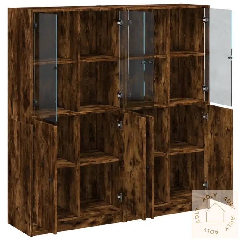 Bokhylle Med Dører Røkt Eik 136X37X142 Cm Konstruert Tre