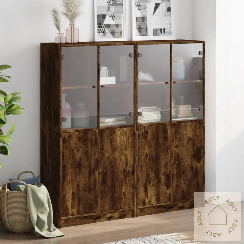 Bokhylle Med Dører Røkt Eik 136X37X142 Cm Konstruert Tre