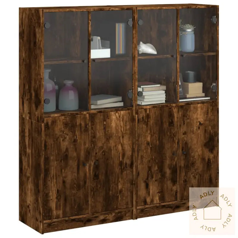 Bokhylle Med Dører Røkt Eik 136X37X142 Cm Konstruert Tre