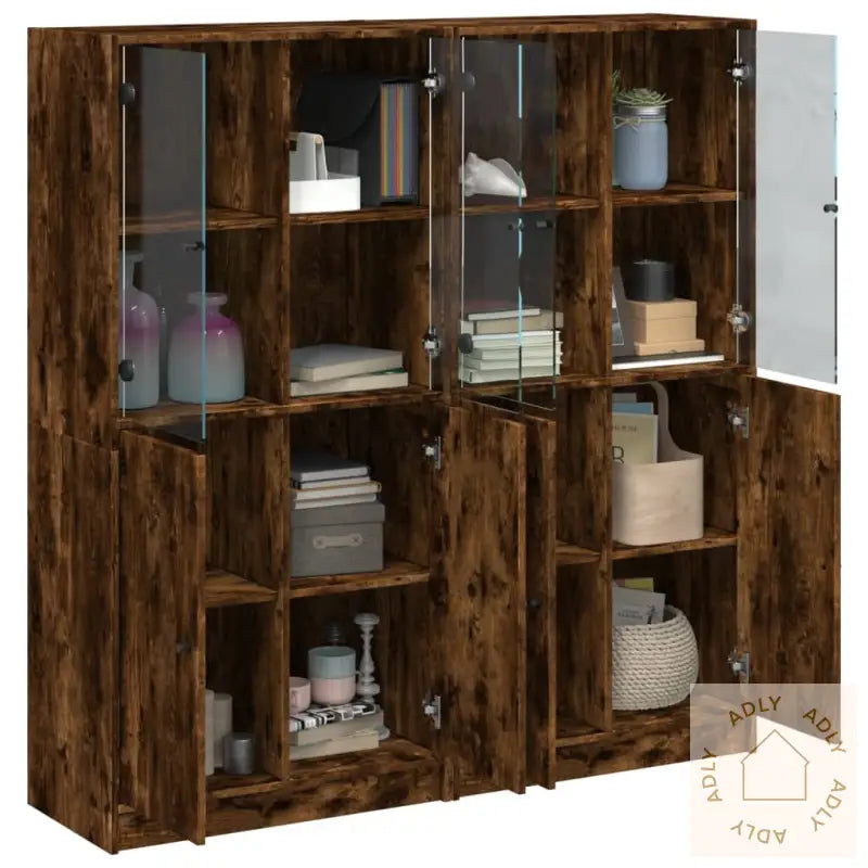 Bokhylle Med Dører Røkt Eik 136X37X142 Cm Konstruert Tre