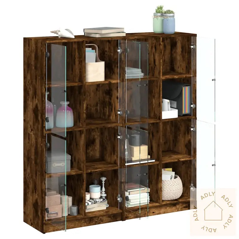 Bokhylle Med Dører Røkt Eik 136X37X142 Cm Konstruert Tre