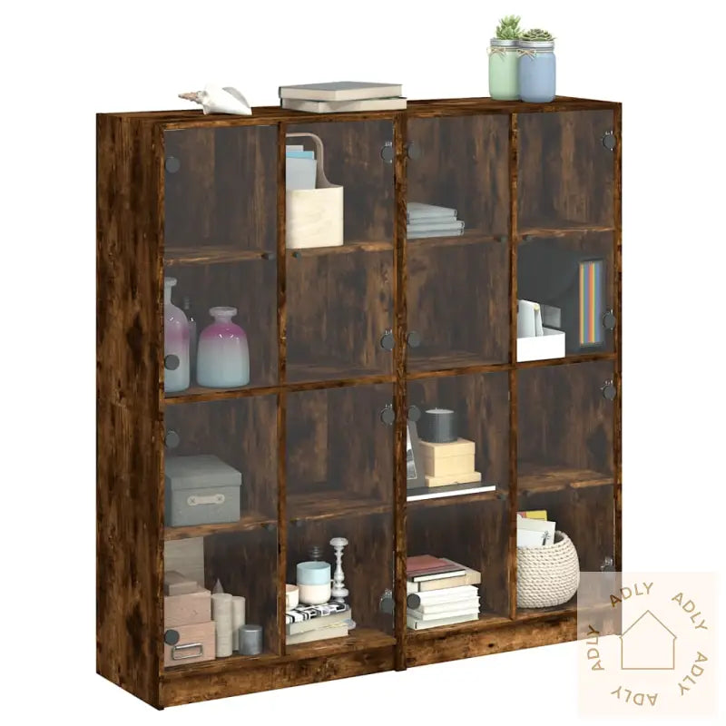 Bokhylle Med Dører Røkt Eik 136X37X142 Cm Konstruert Tre