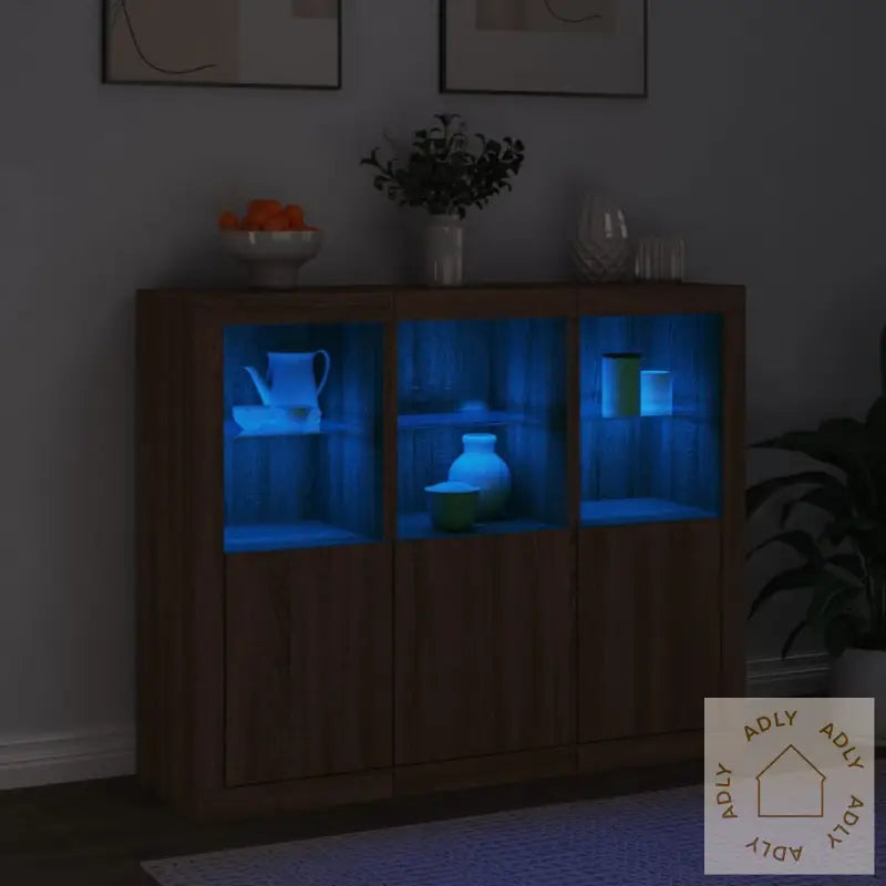 Skjenker Med Led-Lys 3 Stk Brun Eik Konstruert Tre