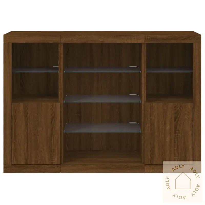 Skjenker Med Led-Lys 3 Stk Brun Eik Konstruert Tre