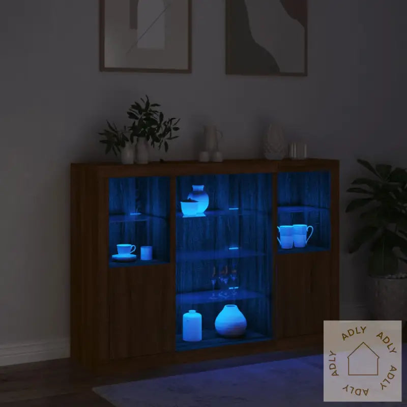 Skjenker Med Led-Lys 3 Stk Brun Eik Konstruert Tre