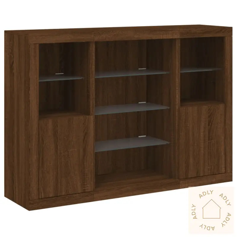 Skjenker Med Led-Lys 3 Stk Brun Eik Konstruert Tre