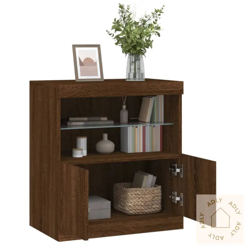 Skjenk Med Led-Lys Brun Eik 60X37X67 Cm