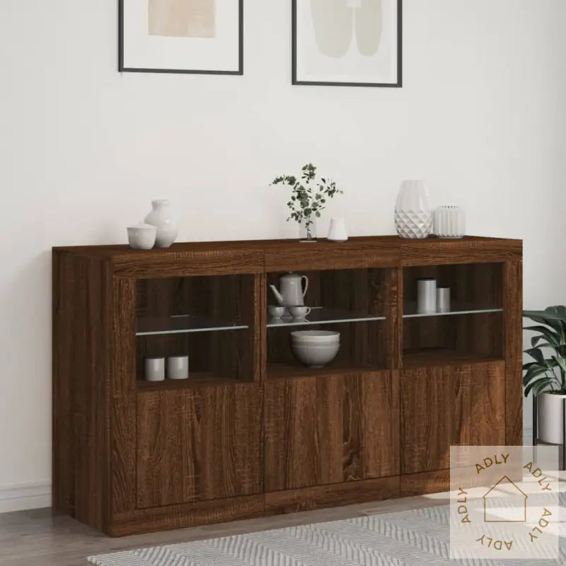 Skjenk Med Led-Lys Brun Eik 123X37X67 Cm