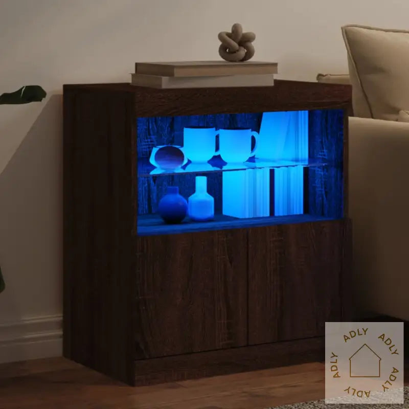 Skjenk Med Led-Lys Brun Eik 60X37X67 Cm