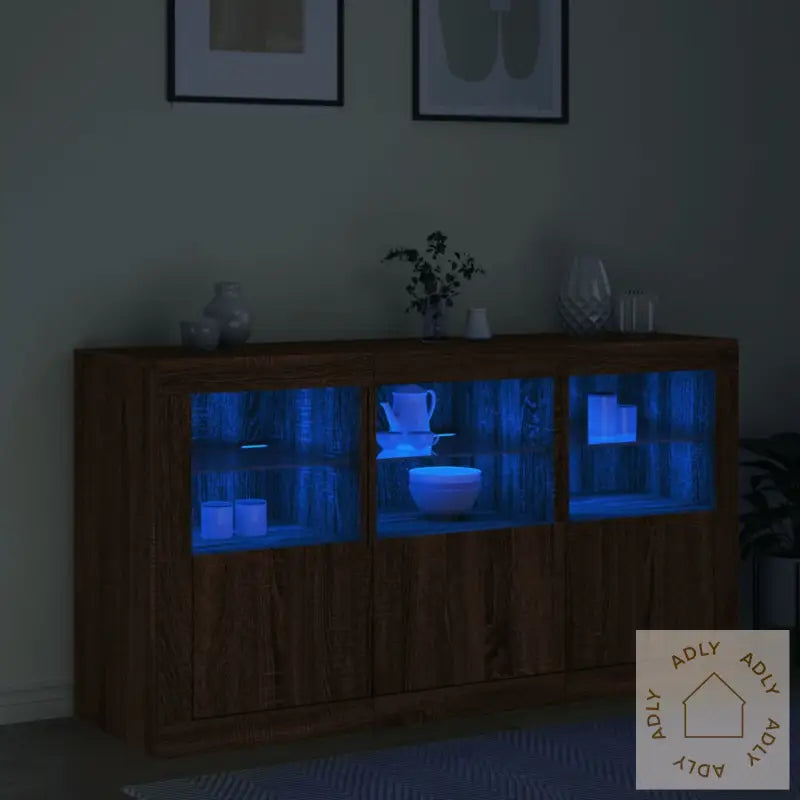 Skjenk Med Led-Lys Brun Eik 123X37X67 Cm