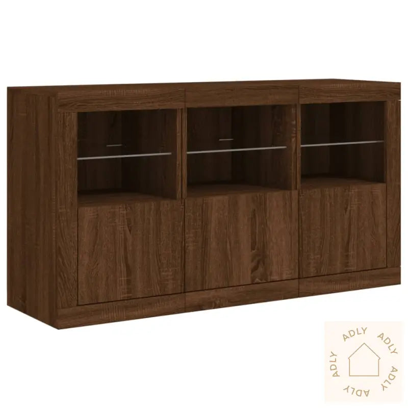 Skjenk Med Led-Lys Brun Eik 123X37X67 Cm