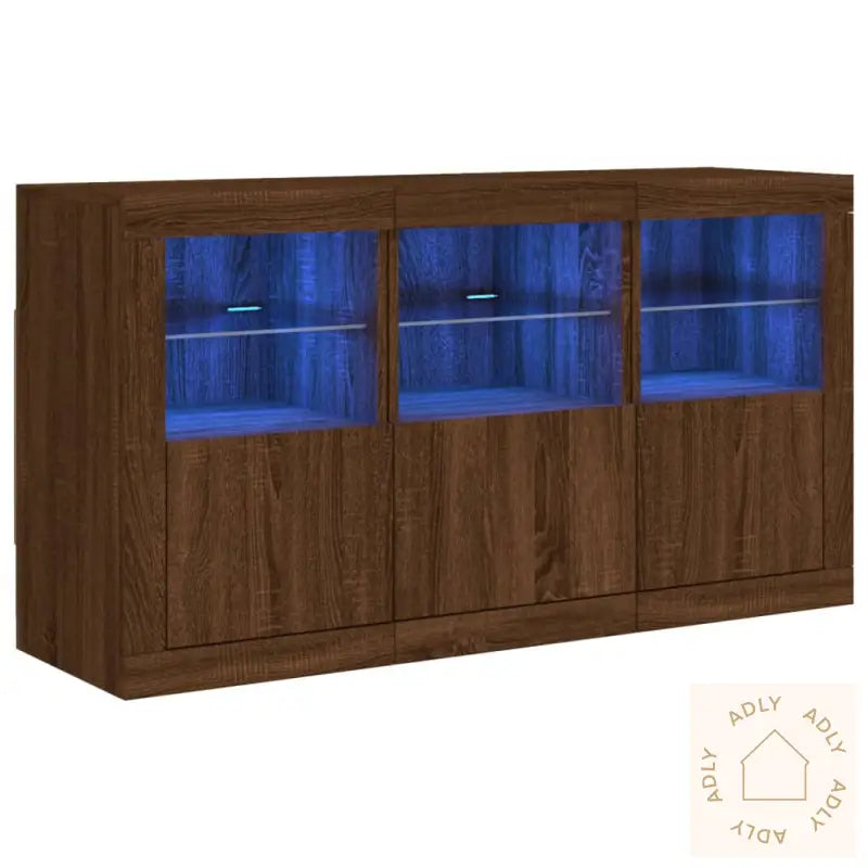 Skjenk Med Led-Lys Brun Eik 123X37X67 Cm