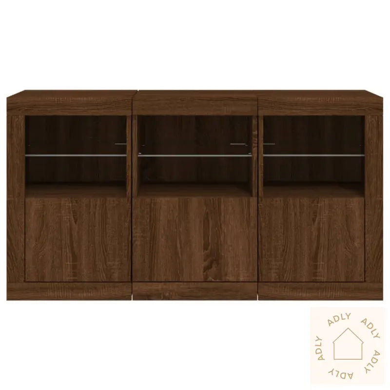 Skjenk Med Led-Lys Brun Eik 123X37X67 Cm