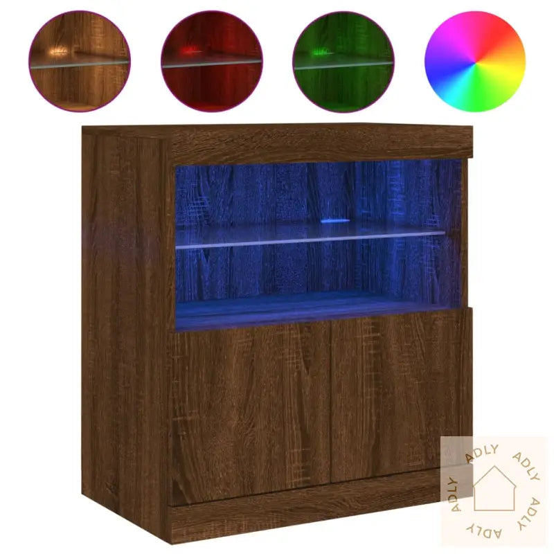 Skjenk Med Led-Lys Brun Eik 60X37X67 Cm