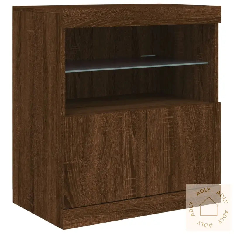 Skjenk Med Led-Lys Brun Eik 60X37X67 Cm
