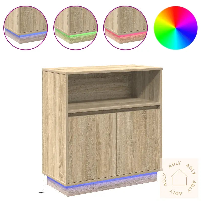Sideboard Med Led Sonoma Eik 71X34,5X75 Cm Konstruert Tre