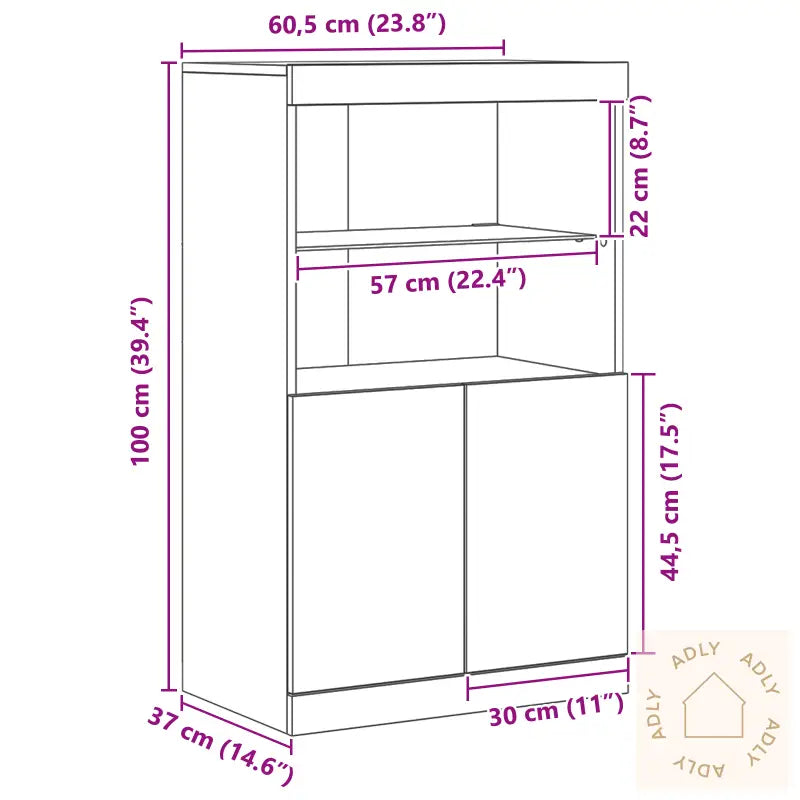 Sideboard Med Led-Lamper I Artisan Eik 60X37X100 Cm