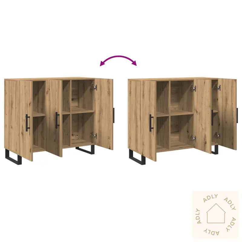 Sideboard Med 3 Dører Artisan Eik 90X34X80 Cm Konstruert Tre