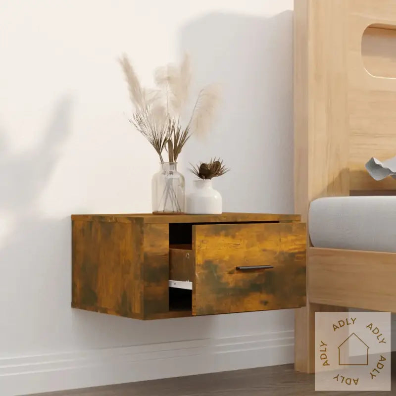 Veggmontert Nattbord Røkt Eik 50X36X25 Cm