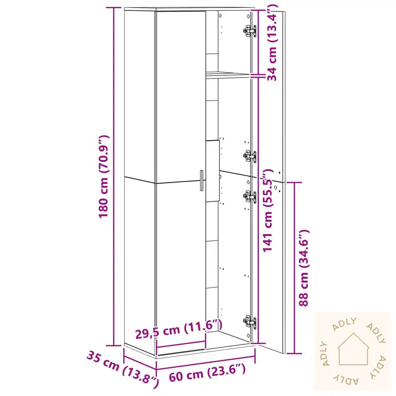 Høyskap Håndlaget Eik 60X35X180 Cm Konstruert Tre