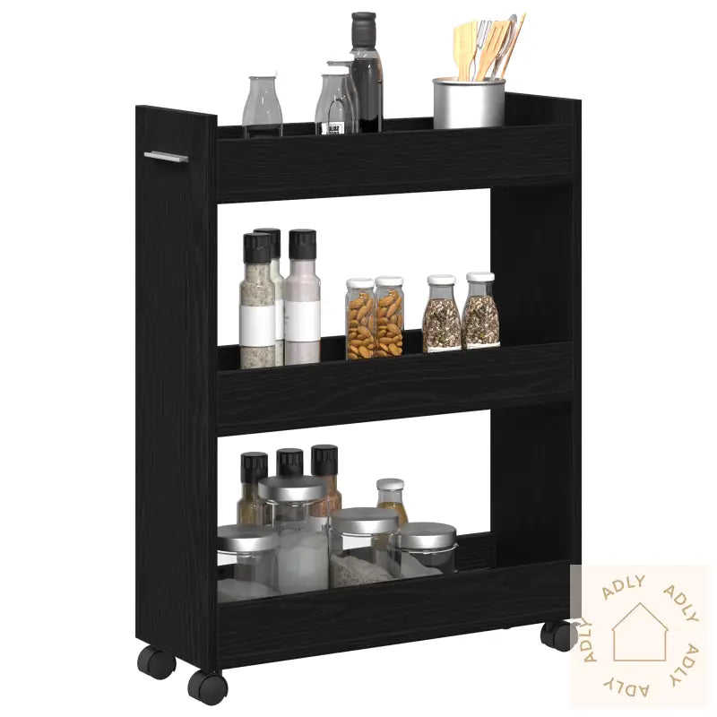 Rulleskap Svart Eik 60X22X79 Cm Konstruert Tre