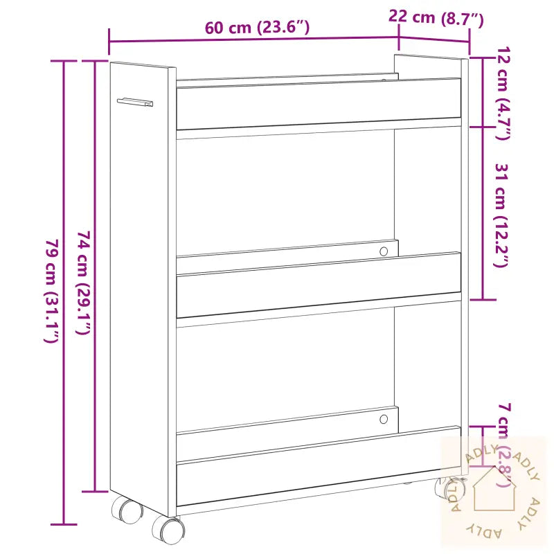 Rulleskap Svart Eik 60X22X79 Cm Konstruert Tre