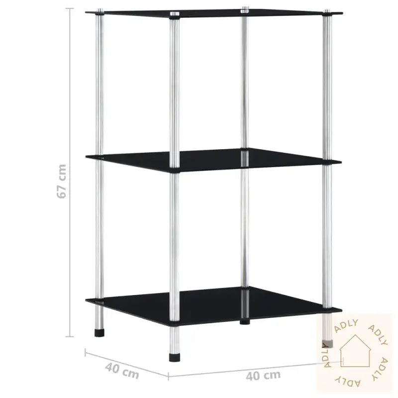 Hylle 3 Etasjer Svart 40X40X67 Cm Herdet Glass