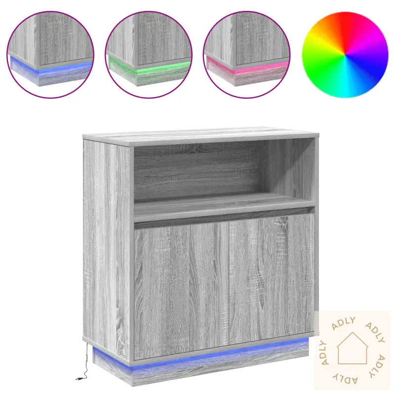 Sideboard Med Led Grå Sonoma 71X34,5X75 Cm Konstruert Tre