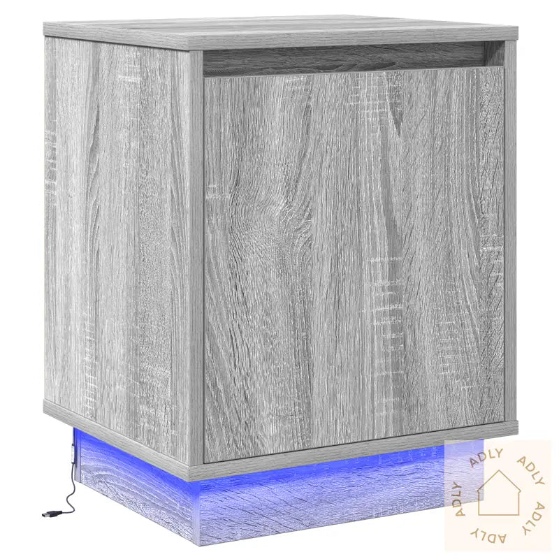 Nattbord Med Led-Lamper Grå Sonoma 39X34,5X50 Cm