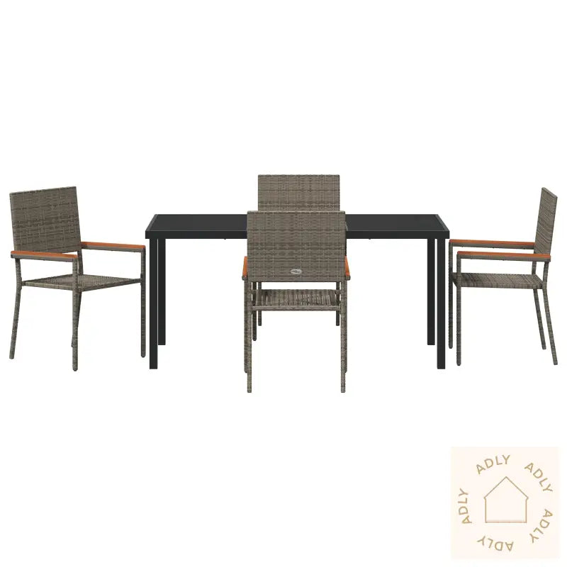 5 Delt Hage Spisebord Sett Grå Poly Røtting