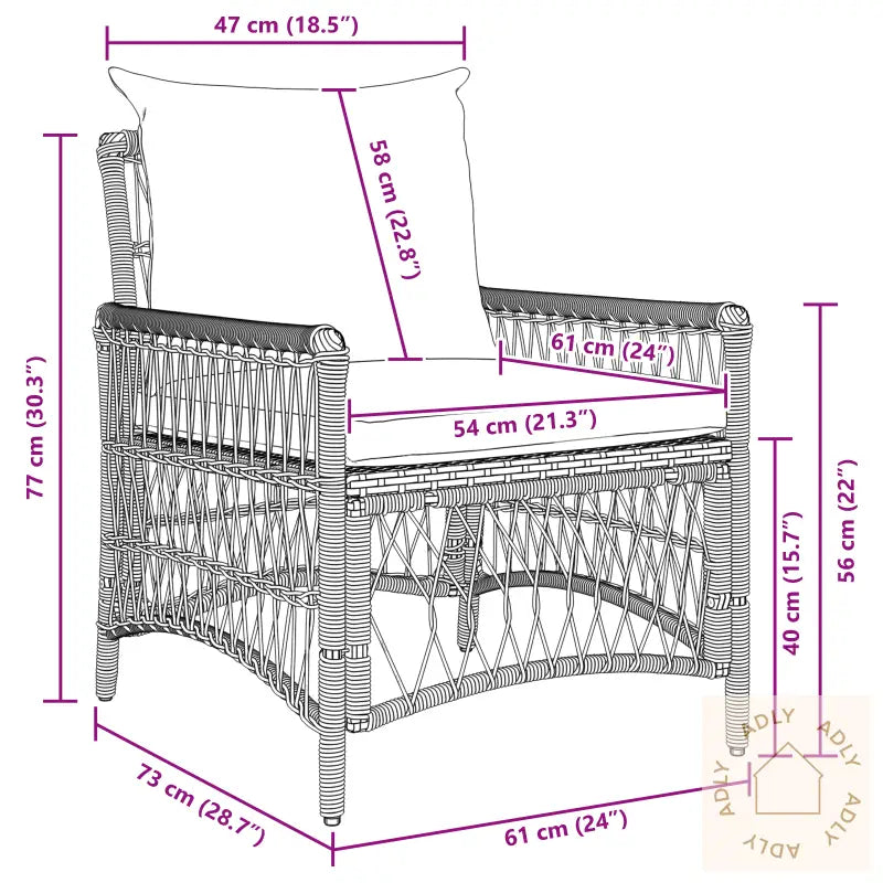 Hage Stol Med Puter Brun 60X70X78 Cm Poly Rattan