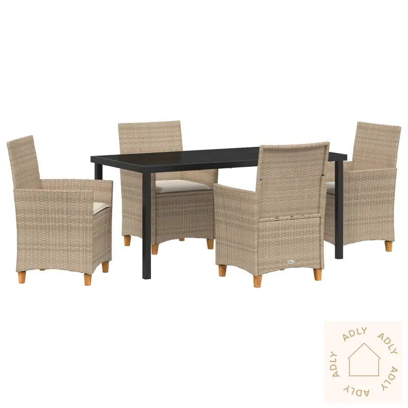 Hage Spisesett Med 5 Deler Og Puter I Beige Polyrotting