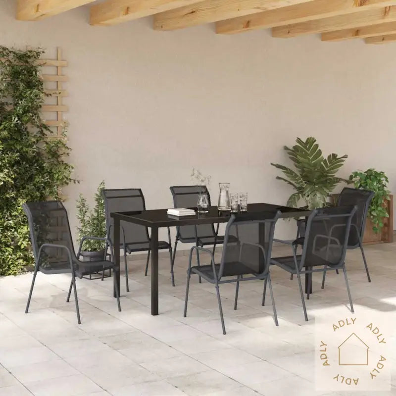 7-Delt Hagemøbelsett I Svart Tekstil Og Stål