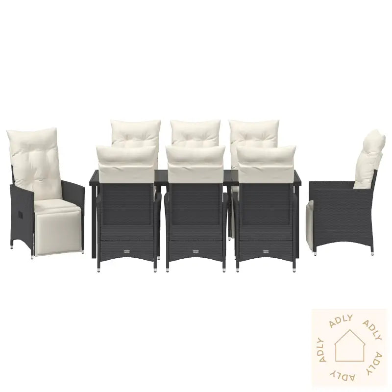 9 Deler Hagemøbelsett Med Puter Svart Polyrotting