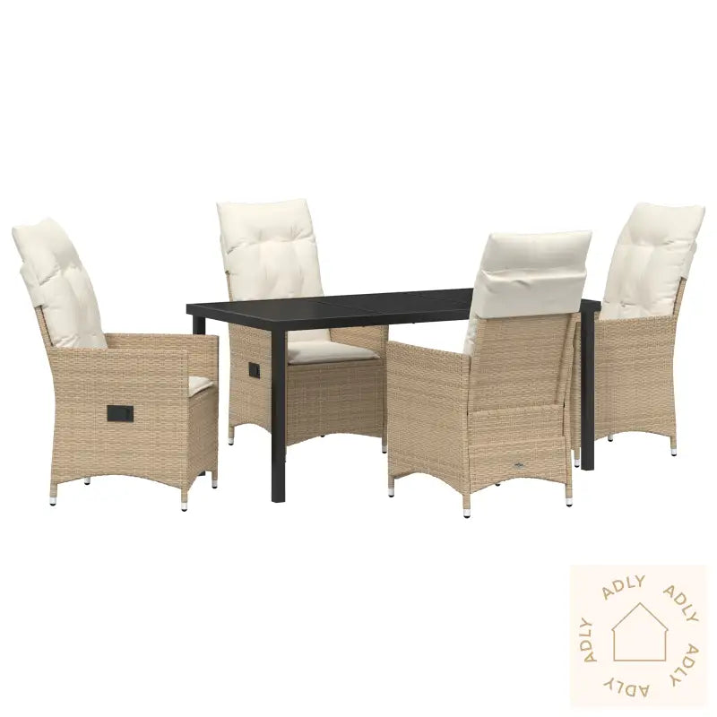 5 Deler Hagediningsett Med Puter Beige Polyrotting