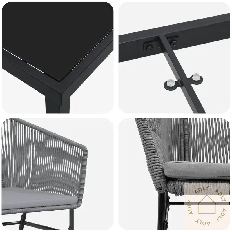 9-Delt Hage Spisesett Med Puter Grå Poly Rottings