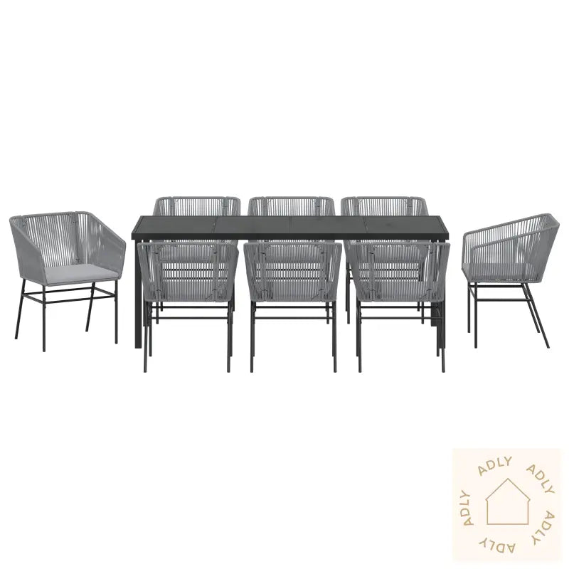 9-Delt Hage Spisesett Med Puter Grå Poly Rottings