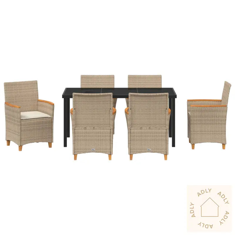 7 Deler Hage Dining-Sett Med Puter Beige Polyrotting