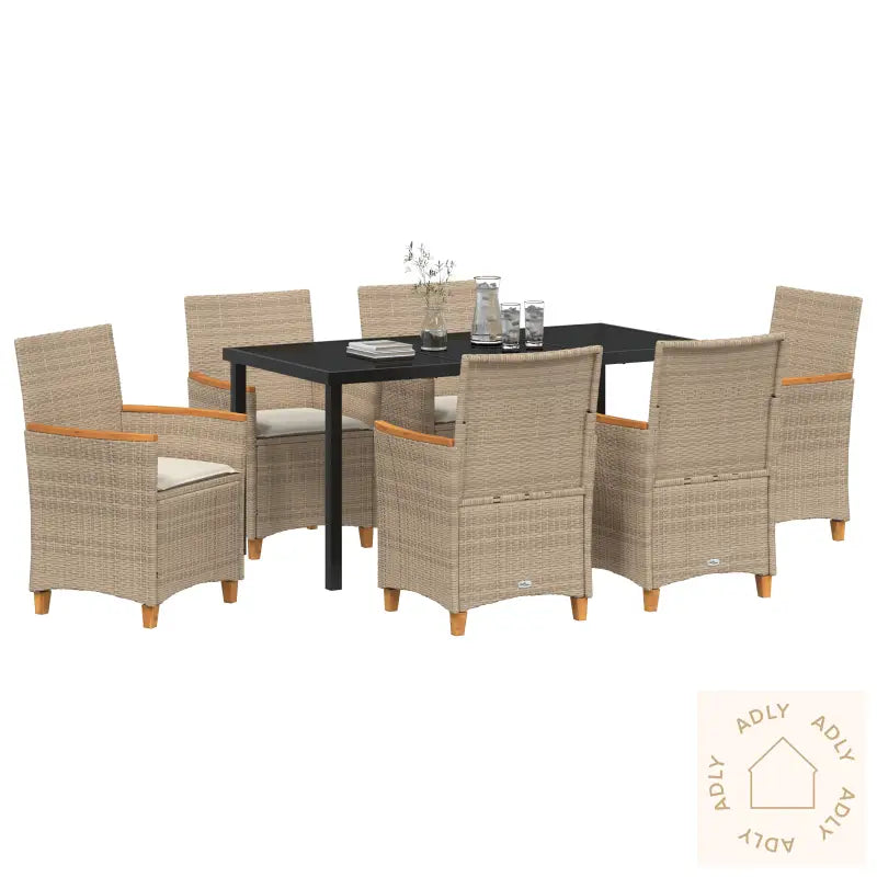 7 Deler Hage Dining-Sett Med Puter Beige Polyrotting