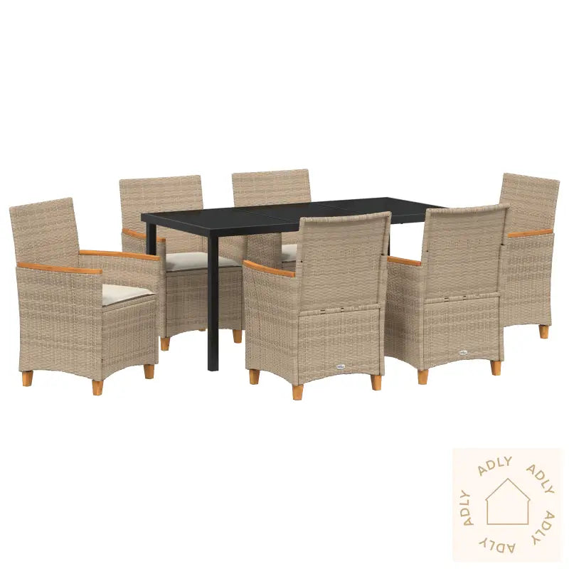 7 Deler Hage Dining-Sett Med Puter Beige Polyrotting