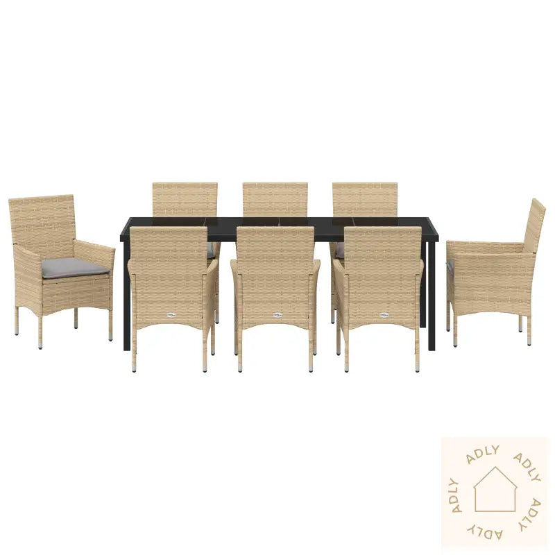 9 Delt Hage Spisesett Med Puter Beige Poly Rattan