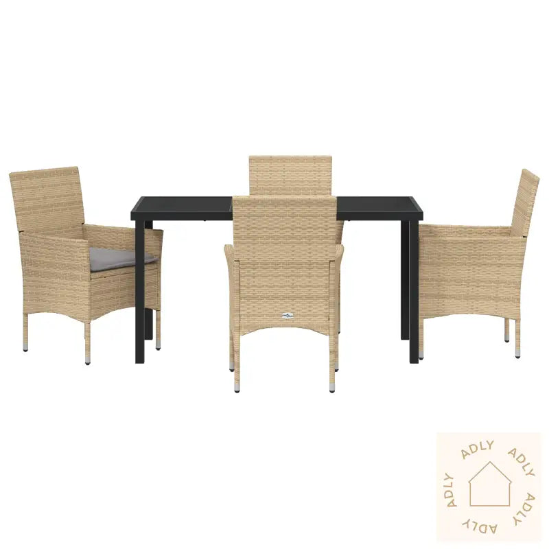 5-Delt Hage Spisesett Med Puter Beige Poly Rattan