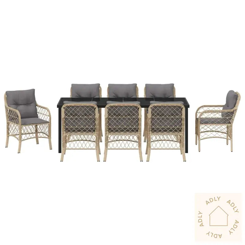 9-Personers Hage Spisebord Sett Med Puter Beige Poly Rattan