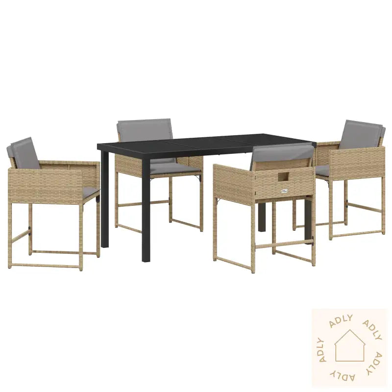5-Delt Hage Spisebordsett Med Puter Beige Poly Rattan