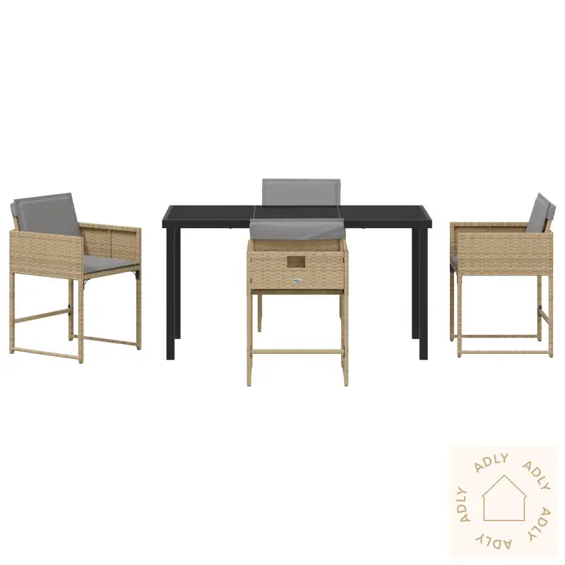 5-Delt Hage Spisebordsett Med Puter Beige Poly Rattan