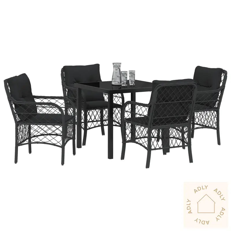 5-Delers Hage Spisestuesett Med Pute Svart Poly Rattan
