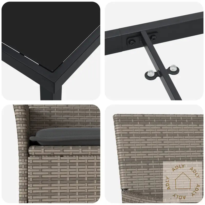 5 Deler Hage Spisebord Set Med Puter Grå Poly Rattan